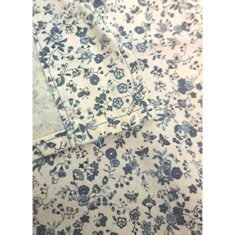 Blue Floral Curtain Panel Cotton Handmade Cottage Garden Country 42x42